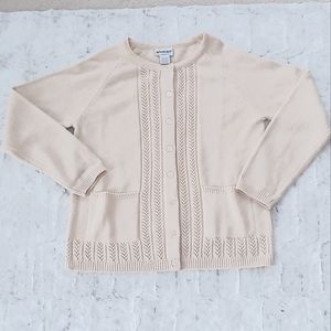 National Vintage cream button textured Classic cardigan grandma sweater. Size L.